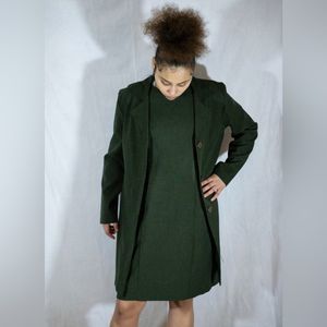 Vintage two-piece olive green dress and jacket